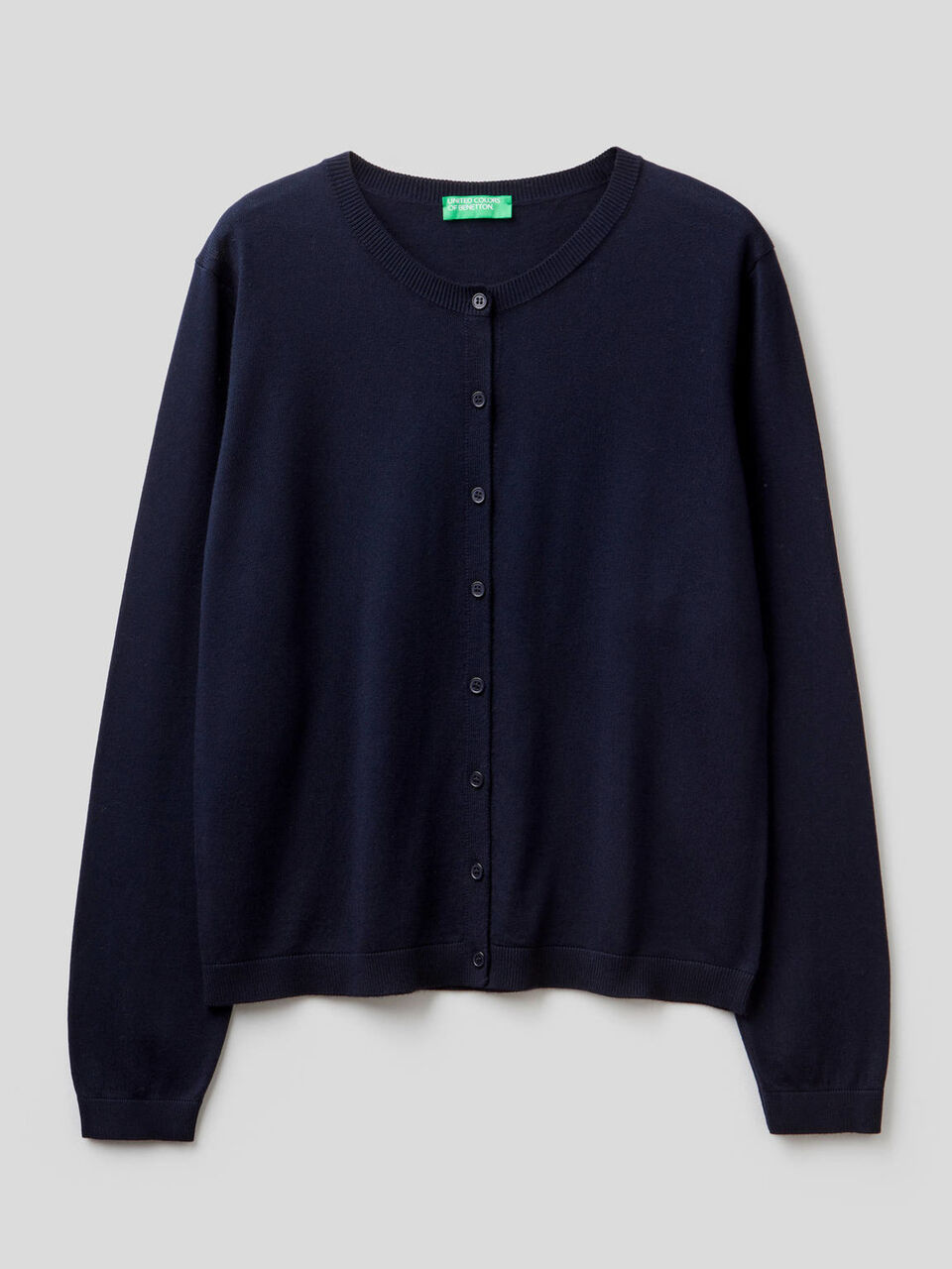 Cotton blend crew neck cardigan image number 1