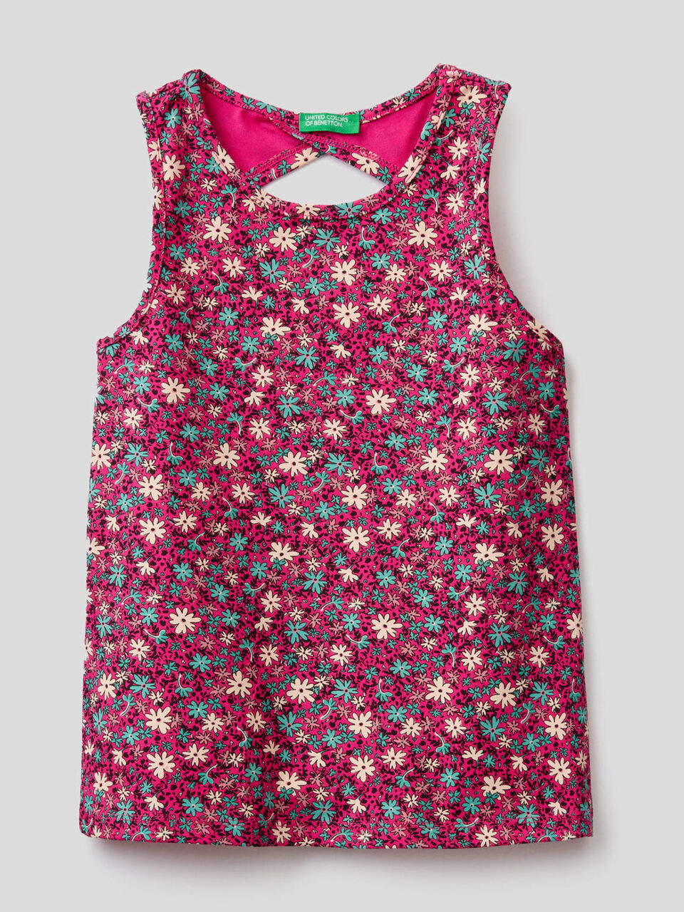 Printed tank top in stretch cotton image number 1