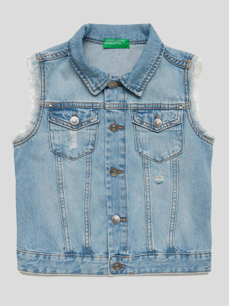 Denim vest with lace image number 1