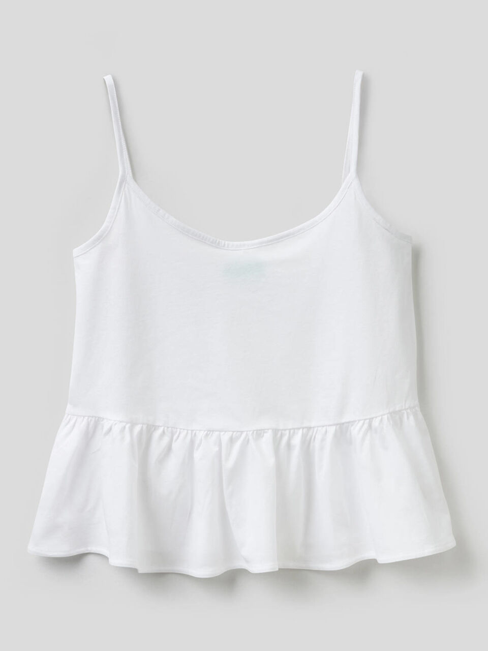 Top with shoulder straps with frill in 100% cotton image number 1