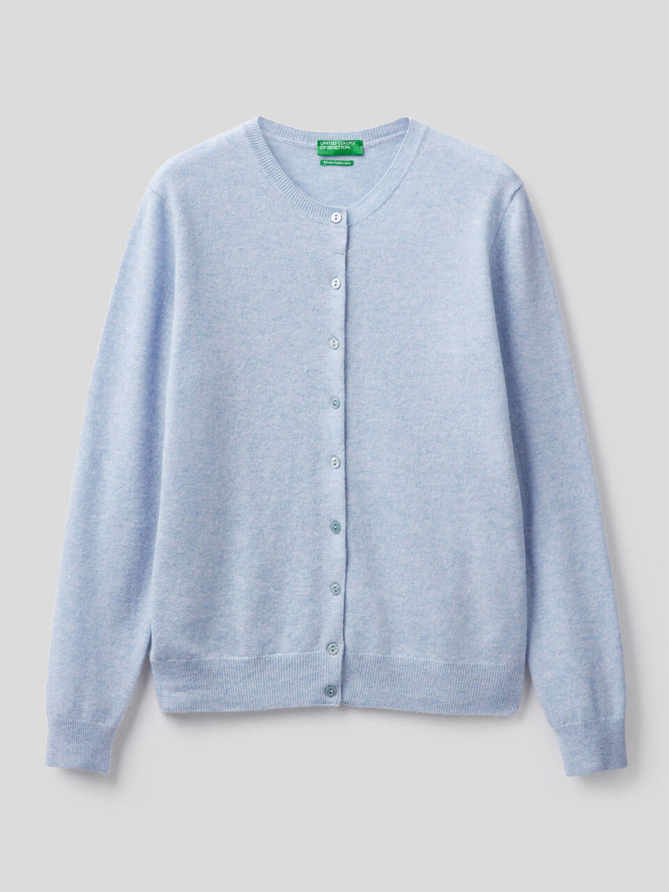 Crew neck cardigan in pure virgin wool image number 1