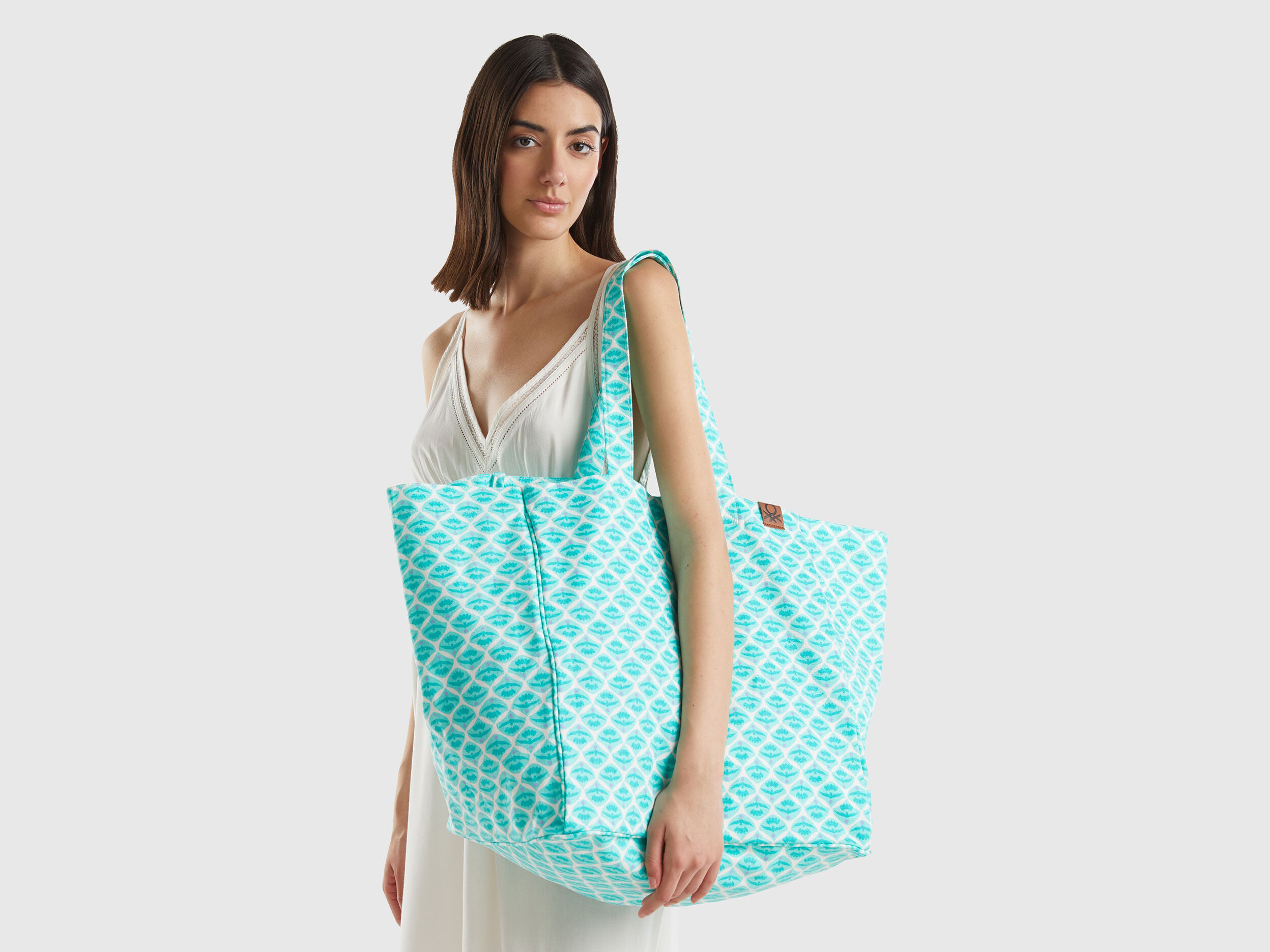 Floral shopping bag Aqua Benetton