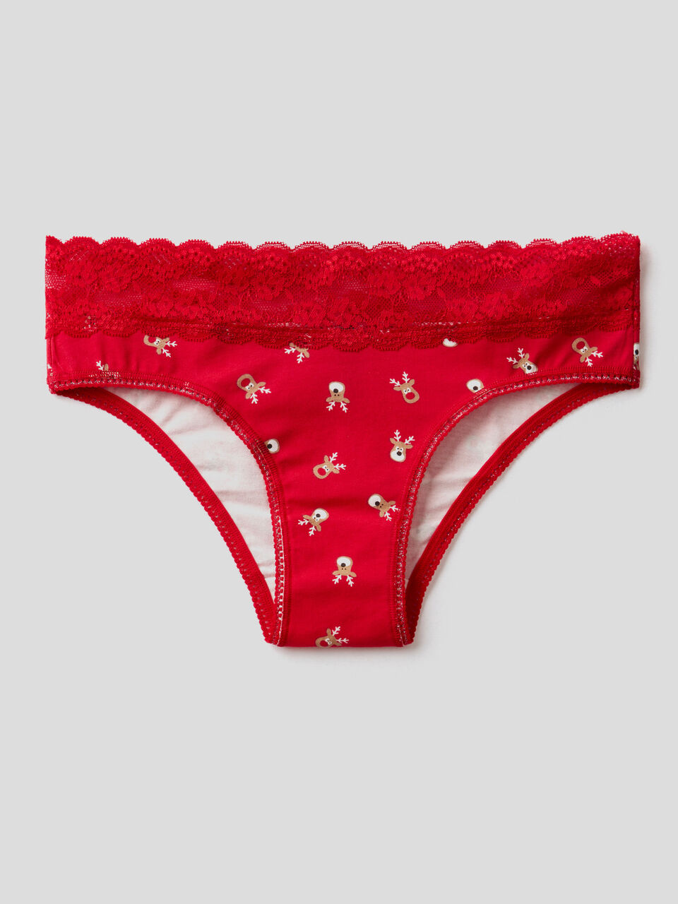 Reindeer print underwear with lace image number 1