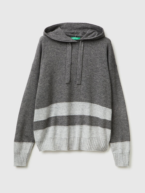 Gray sweater in cashmere blend with hood Women