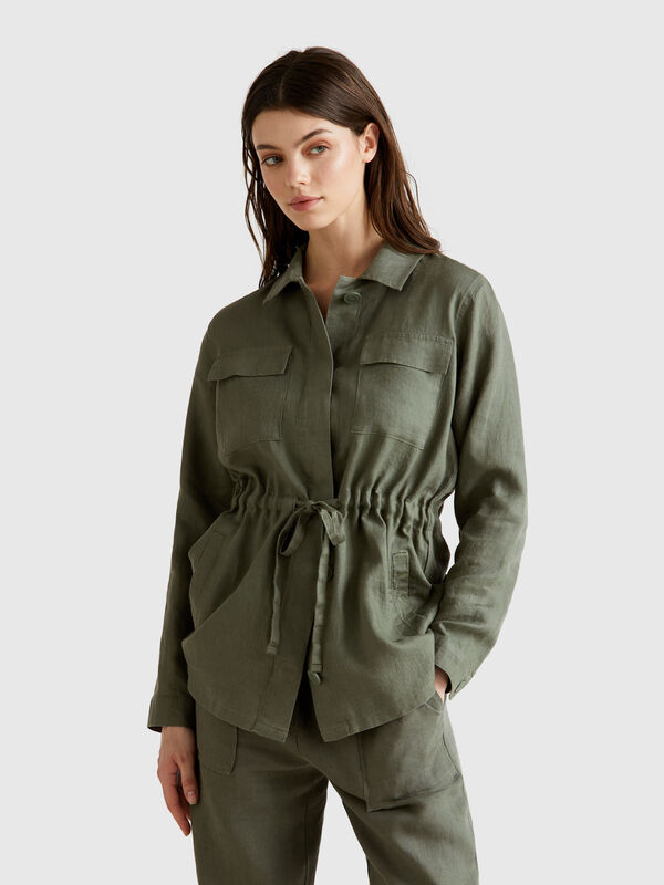 Jacket with drawstring in pure linen Women