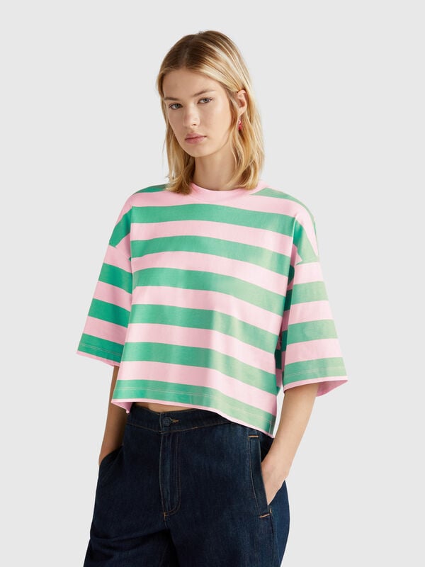 Green and pink striped t-shirt Women