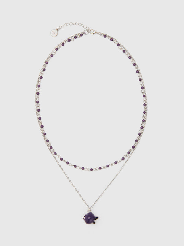 Double strand necklace with purple berry pendant Women