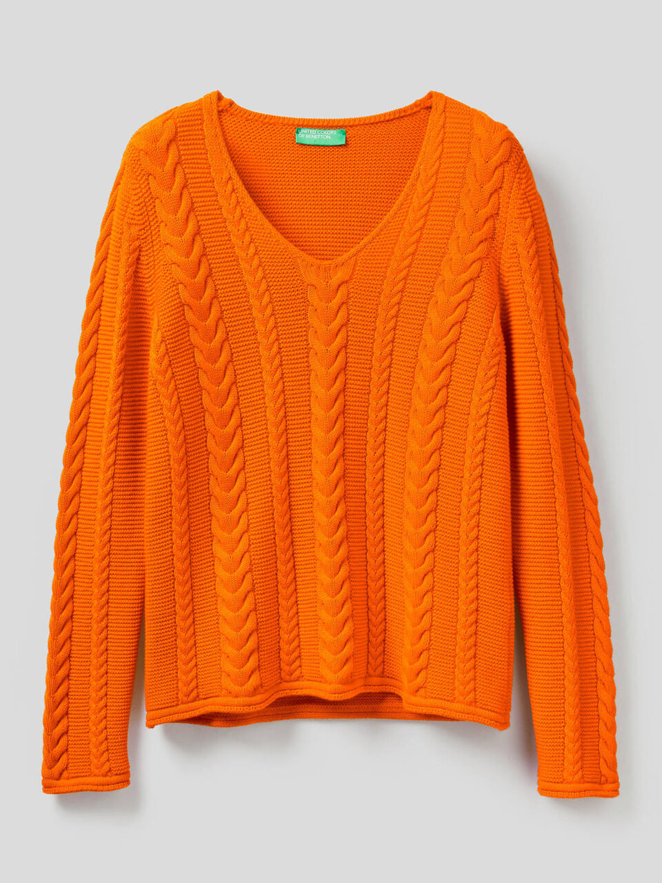 Cable knit sweater in pure cotton image number 1