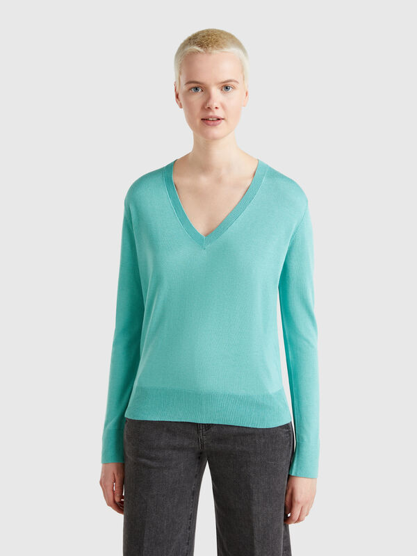 V-neck sweater in silk blend Women
