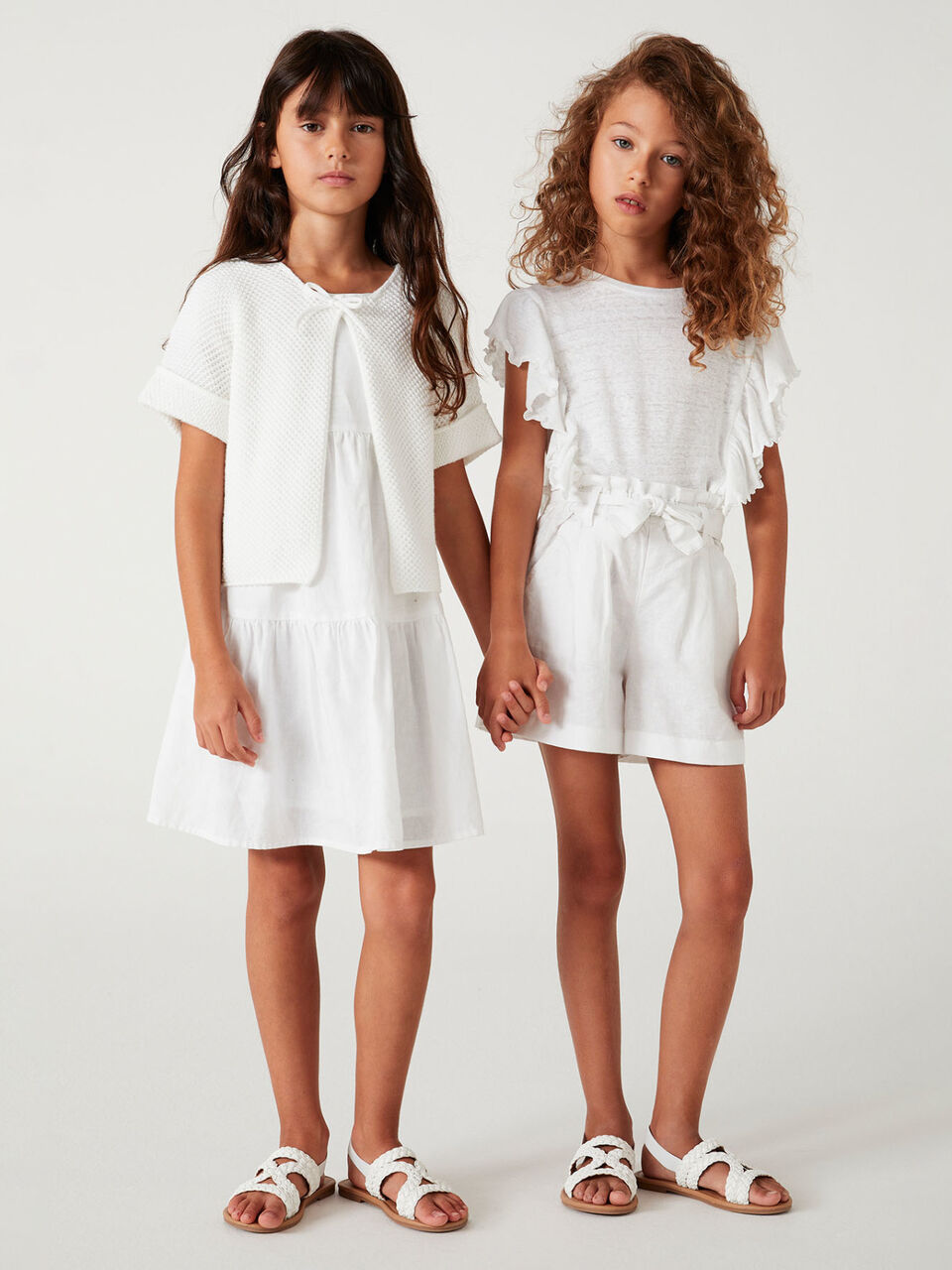 Frilled dress in linen blend image number 1