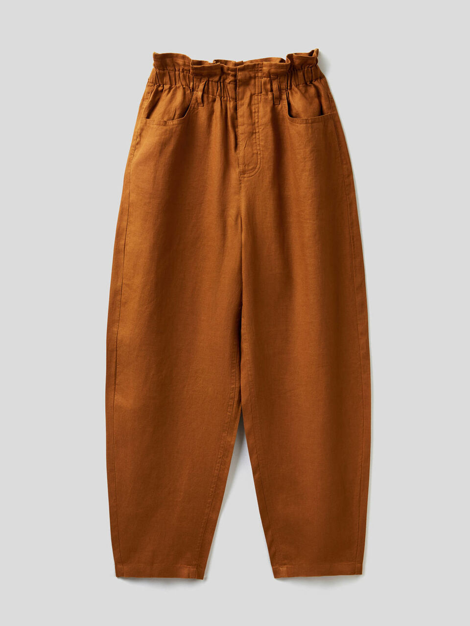 Trousers in pure linen with ruffled waist image number 1