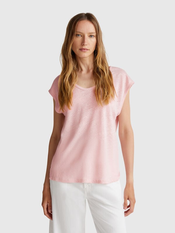 Wide neck t-shirt in pure linen Women