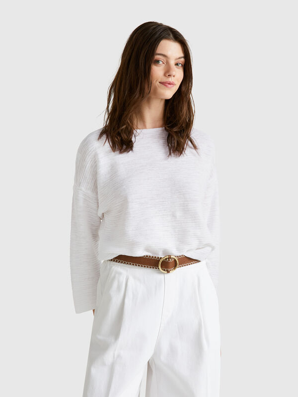 Sweater in linen blend with 3/4 sleeves Women