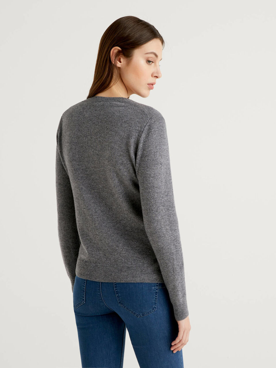 grey crew neck cardigan