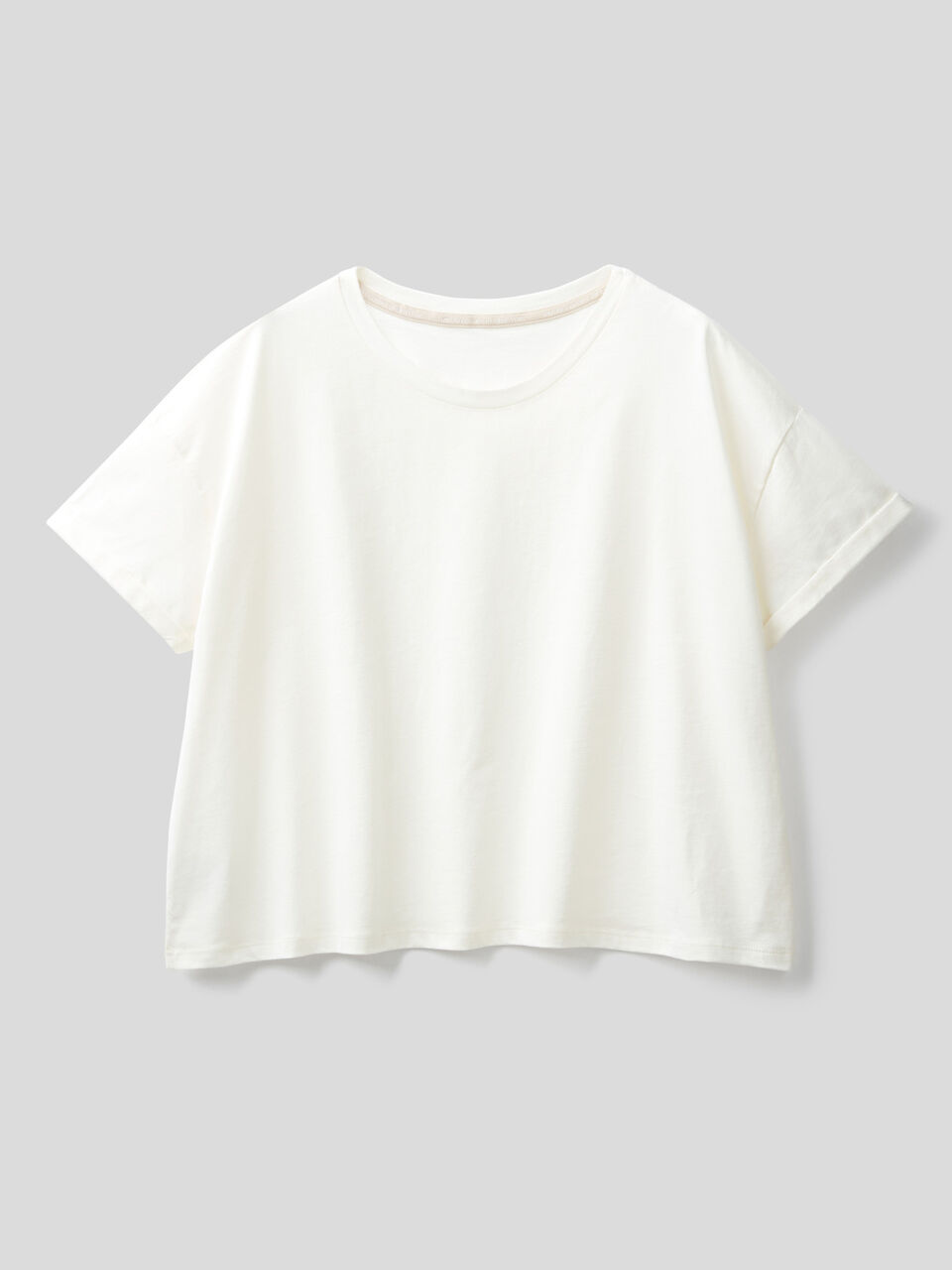 Cropped t-shirt in long fiber cotton image number 1