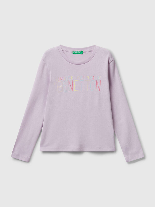 T-shirt with glittery logo in cotton Junior Girl
