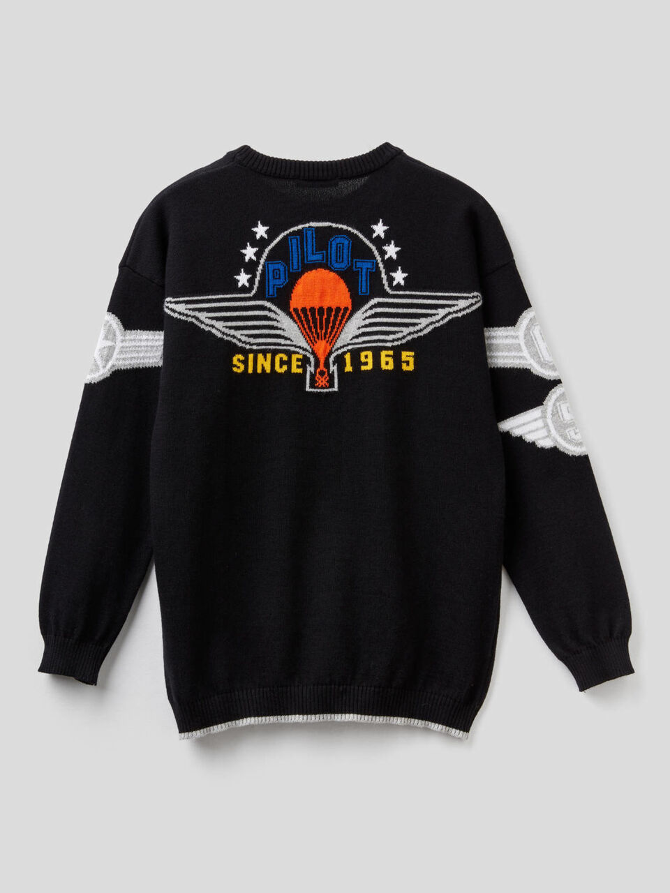 Sweater with inlay in pure cotton image number 2