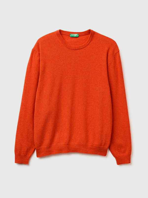 Marl orange crew neck sweater in pure Merino wool Men