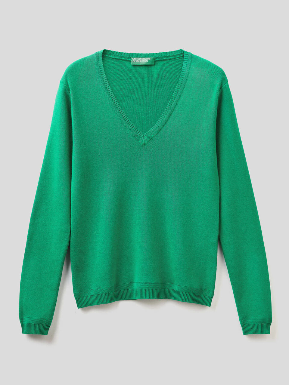 Pure cotton sweater with V-neck image number 1