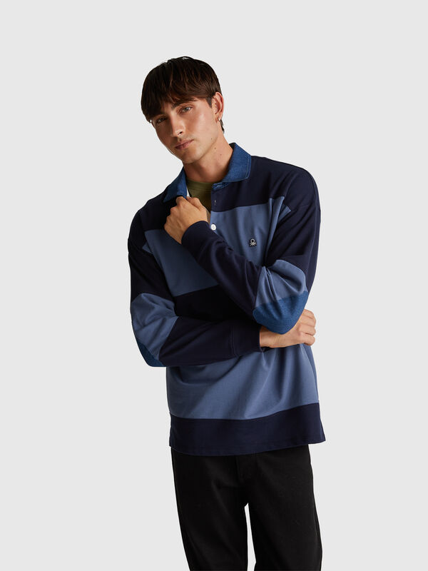 Striped rugby polo in sweat fabric Men