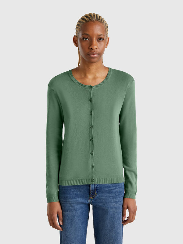 Pure cotton crew neck cardigan Women