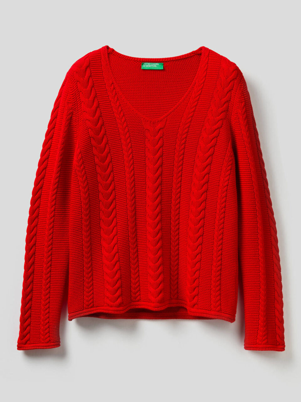Cable knit sweater in pure cotton image number 1