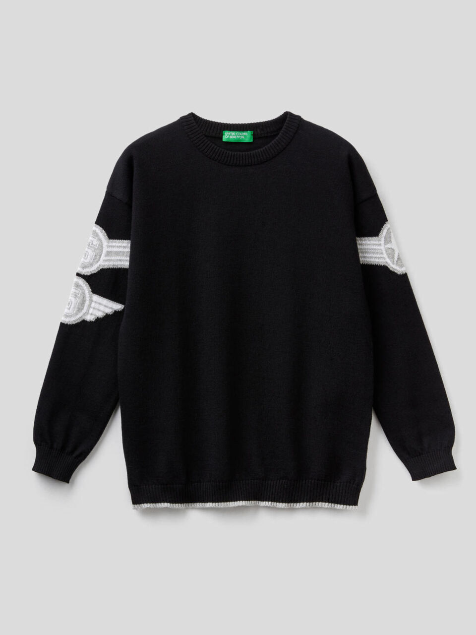 Sweater with inlay in pure cotton image number 1