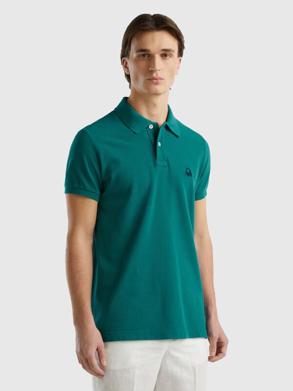 Teal green slim fit polo Men