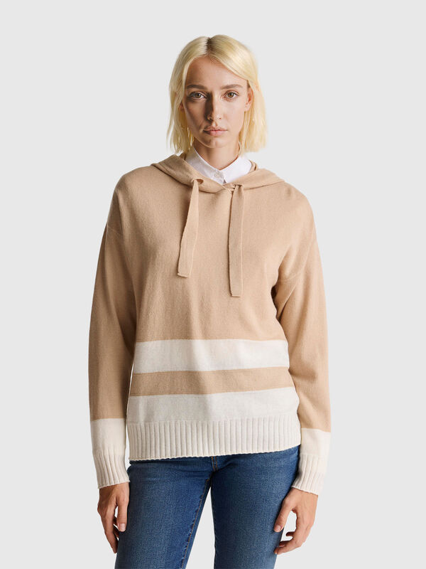 Beige cashmere blend sweater with hood Women