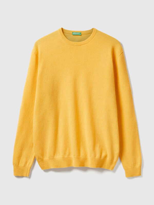Yellow crew neck sweater in pure Merino wool Men