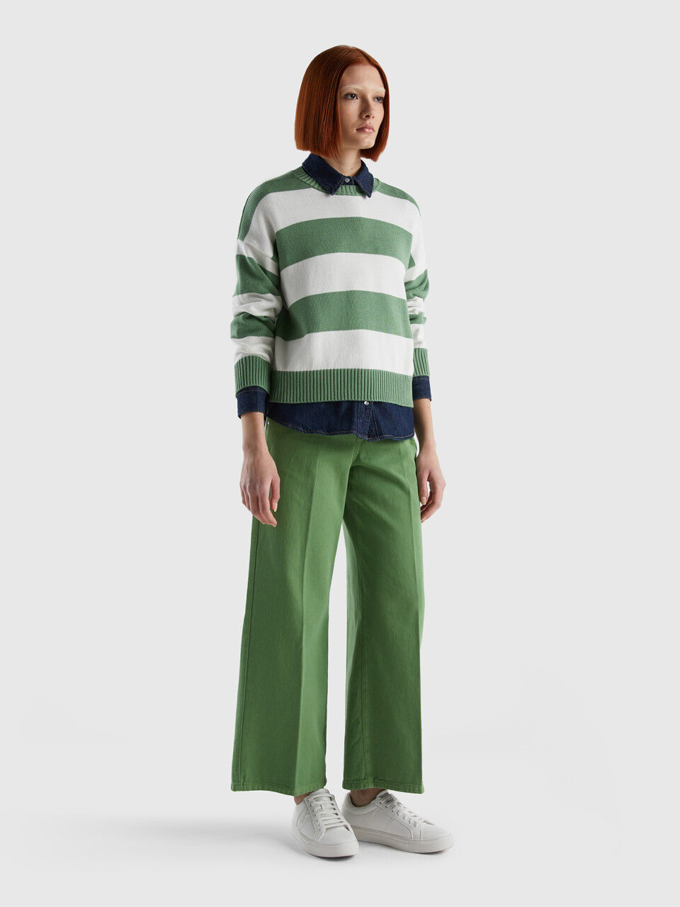 Striped sweater in tricot cotton