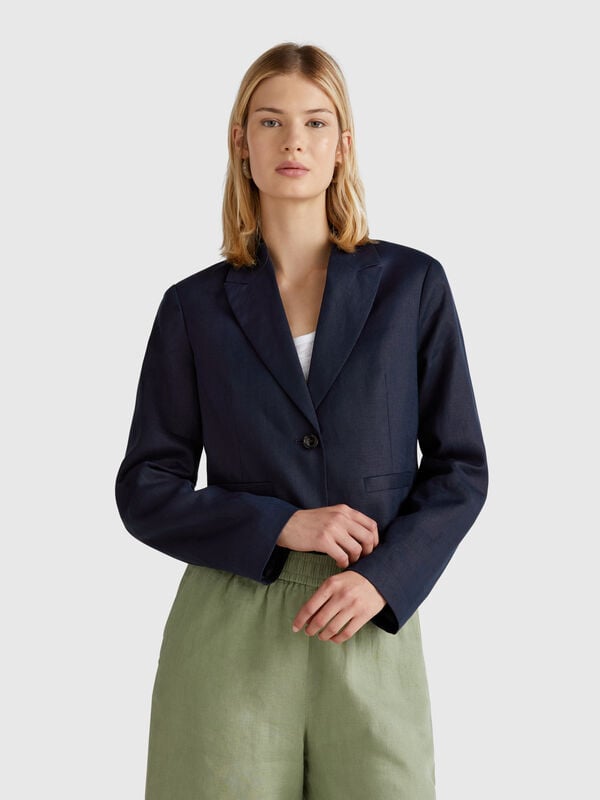 Short blazer in pure linen Women