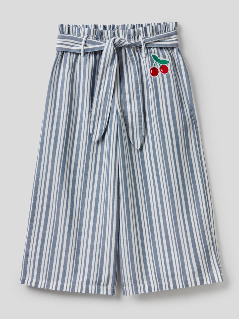 Striped wide trousers with belt image number 1