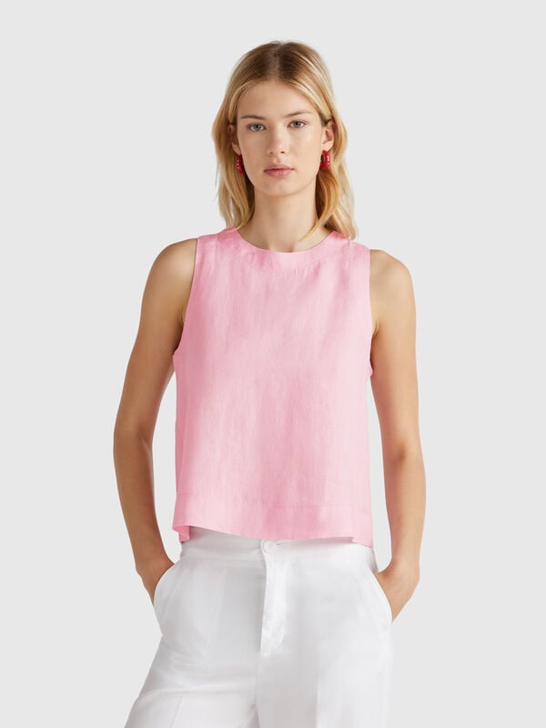 Sleeveless top in pure linen Women