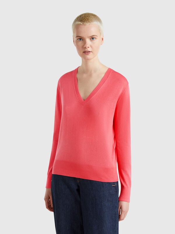 V-neck sweater in silk blend Women