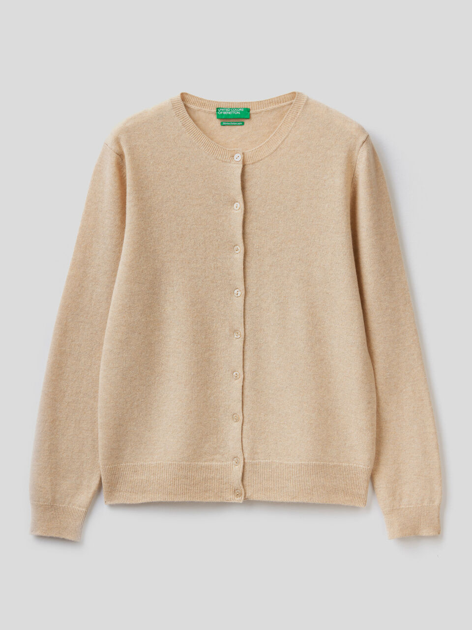 Crew neck cardigan in pure virgin wool image number 1