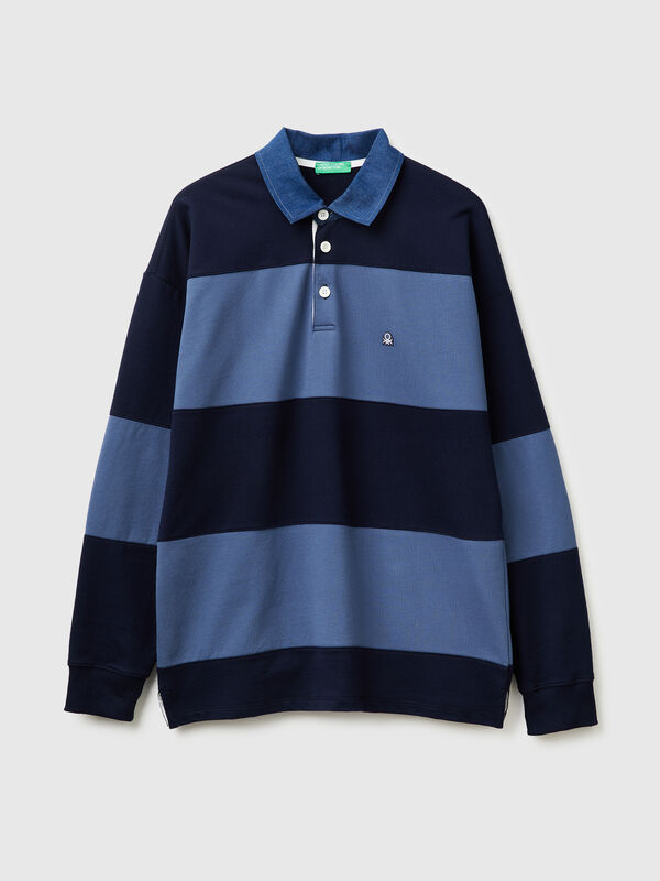 Striped rugby polo in sweat fabric Men