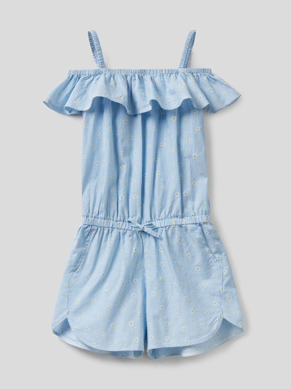 Striped short jumpsuit with frills image number 1