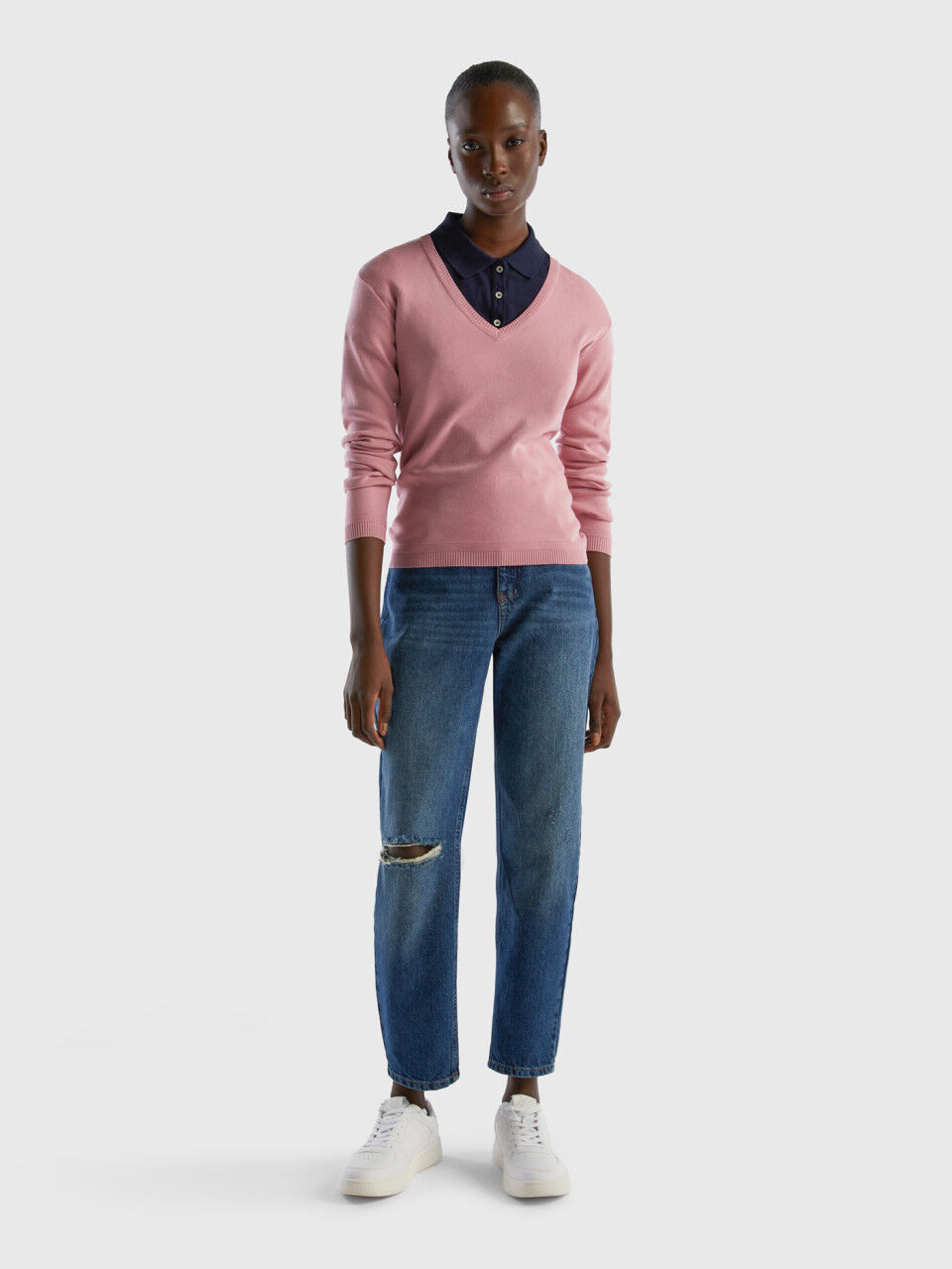 V-neck sweater in pure cotton
