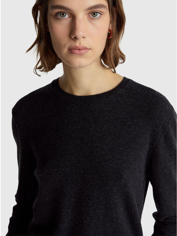 Dark gray crew neck sweater in Merino wool Women