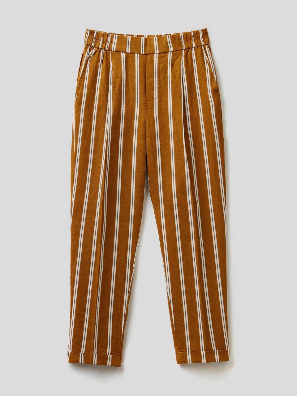Trousers in 100% linen with pattern print image number 1