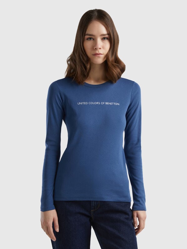Air force blue 100% cotton long sleeve t-shirt Women