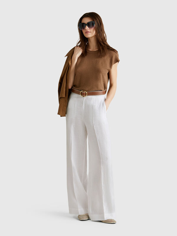 Palazzo trousers in 100% linen Women