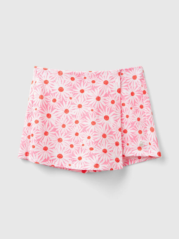 Pink culottes with floral print Junior Girl
