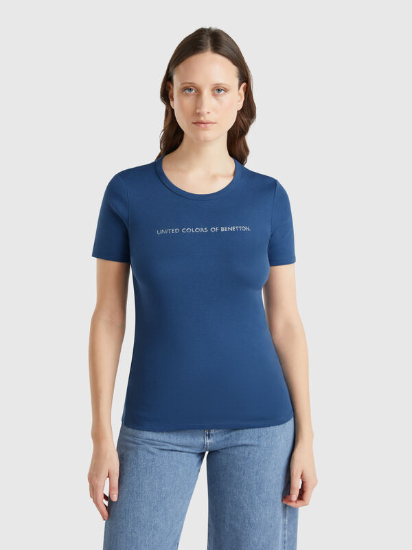 T-shirt in 100% cotton with glitter print logo Women