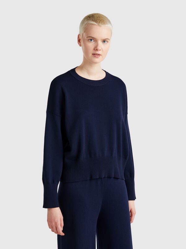 Crew neck sweater in tricot cotton Women