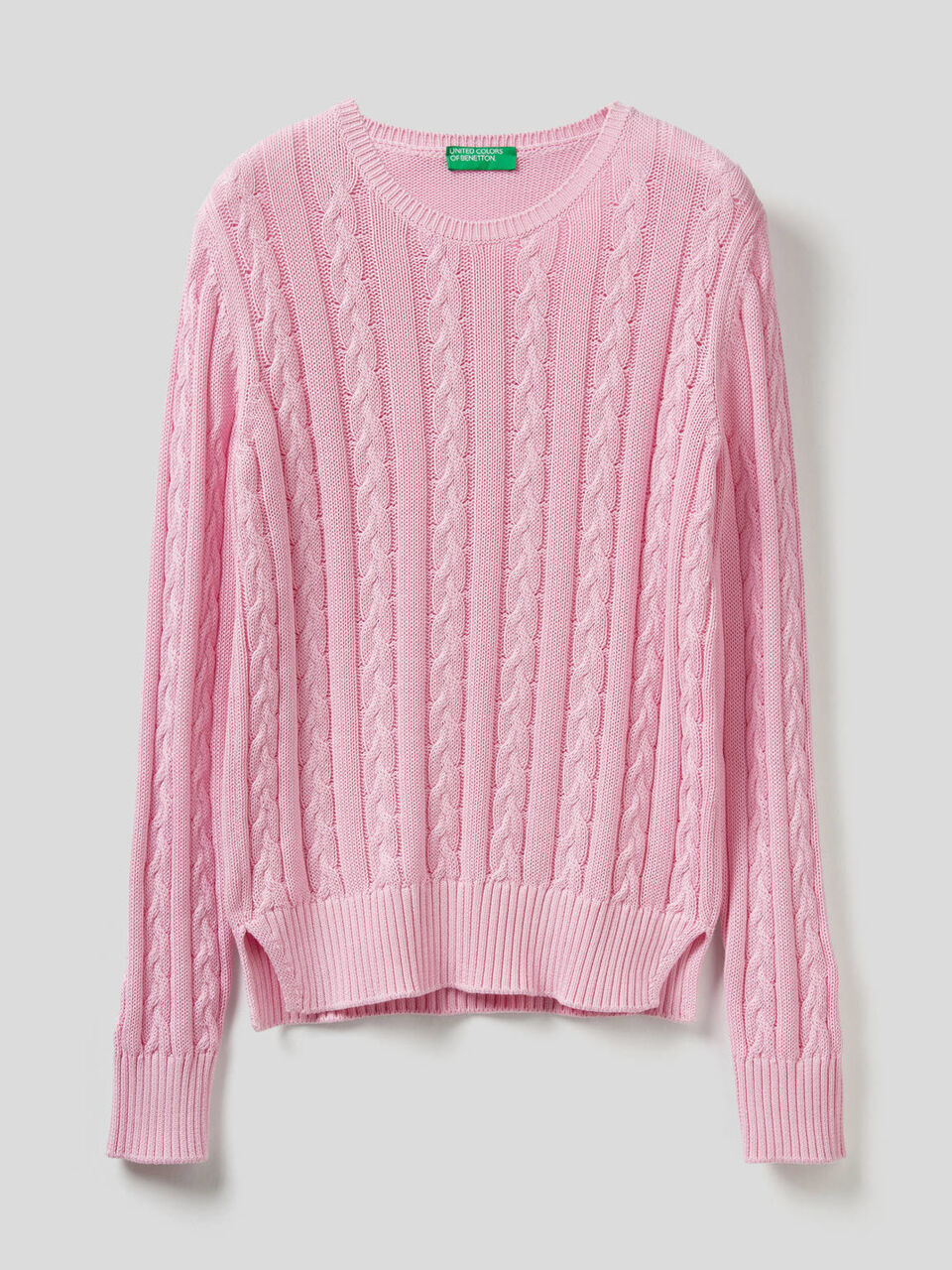 Cotton sweater with cable knit image number 1