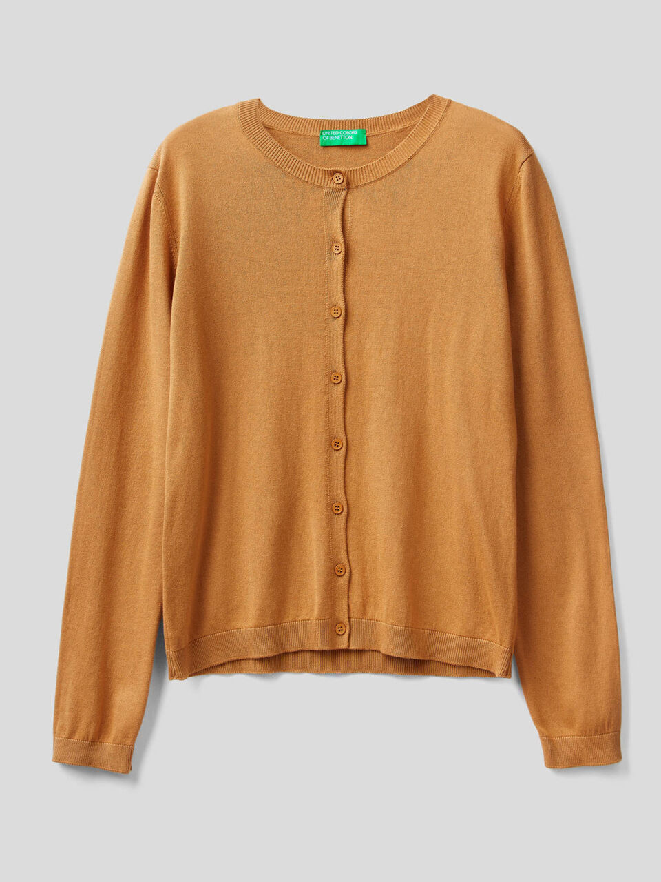 Cotton blend crew neck cardigan image number 1