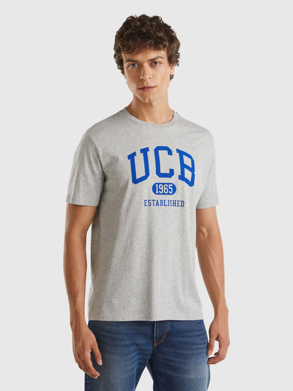 Melange grey t-shirt in organic cotton with blue logo Men