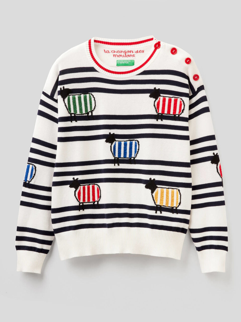 100% cotton sweater with stripes and inlay image number 1